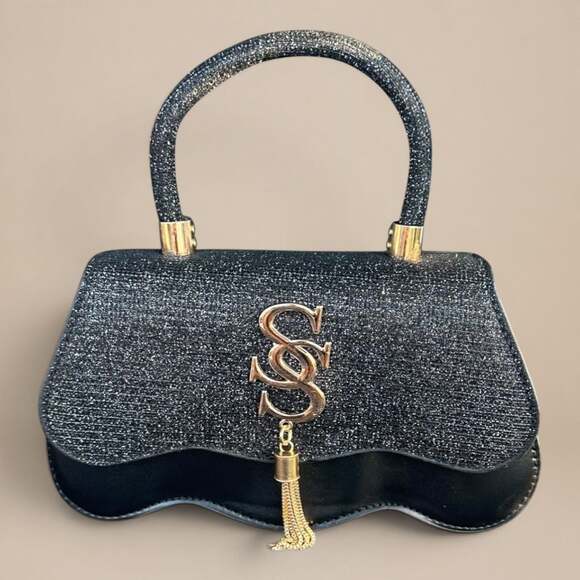Suviafashion Handbags - Black Glam Mini Handbag – Gold Detail & Sparkle Top ✨